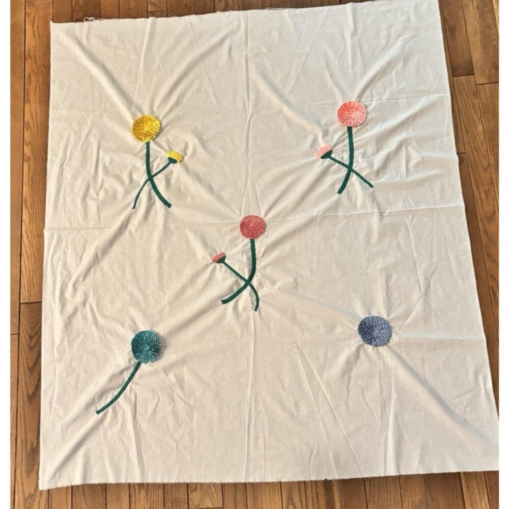 Vintage Floral Tablecloth unfinished edges Rick Rack Handmade